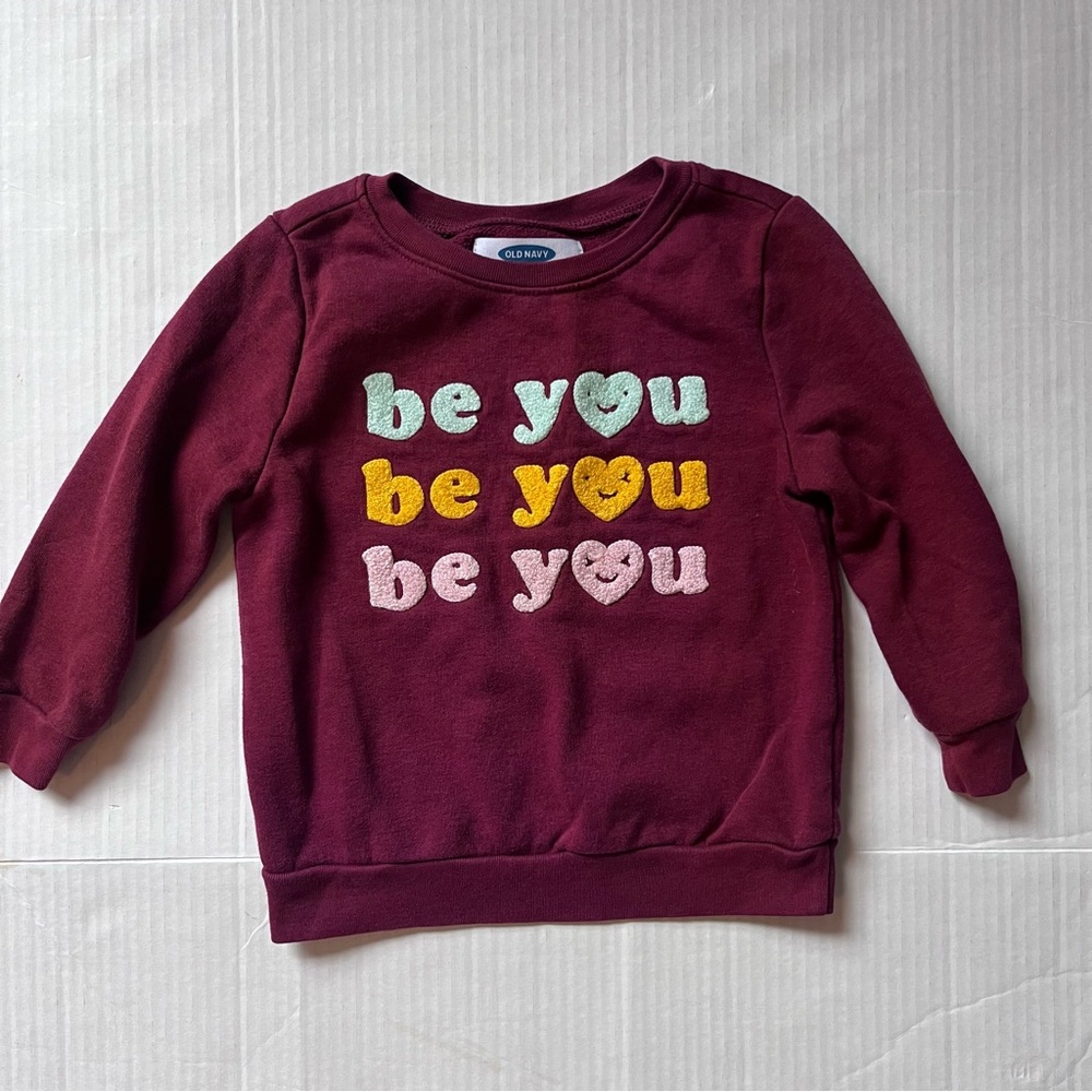 Old Navy Kids Girls Toddler Burgundy Graphic Sweatshirt Fuzzy Letters Size 2T